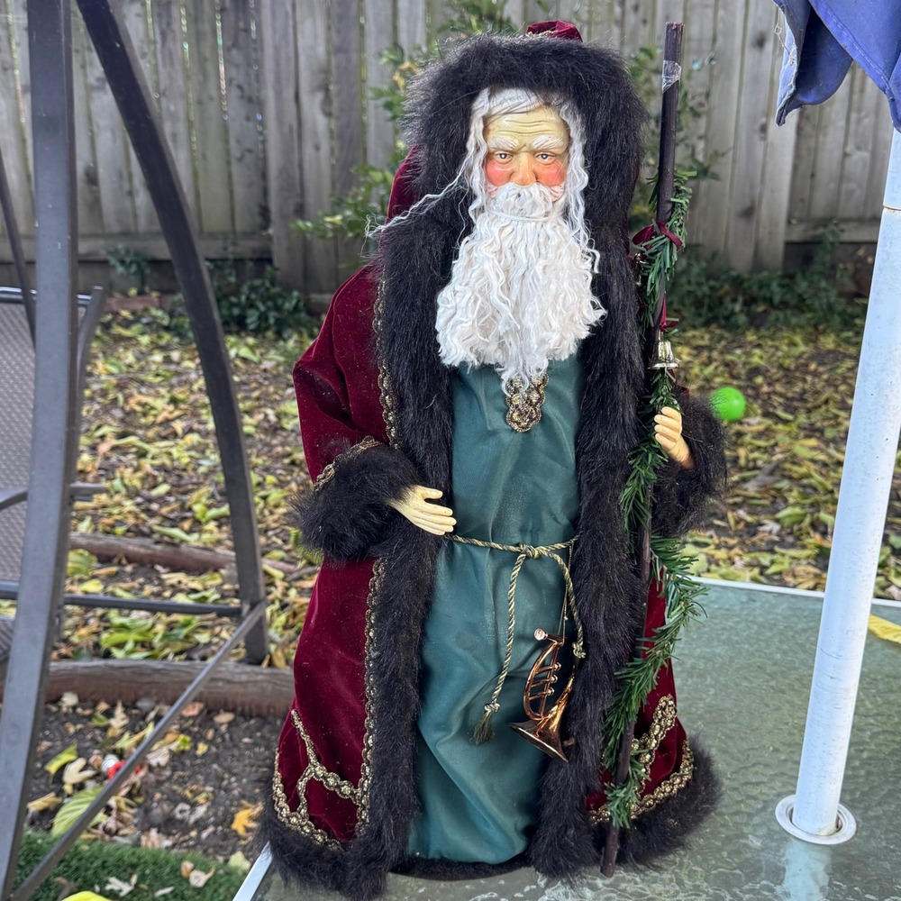 Vintage Old World Santa Claus Figure Velvet Father Christmas 24" Tree Topper